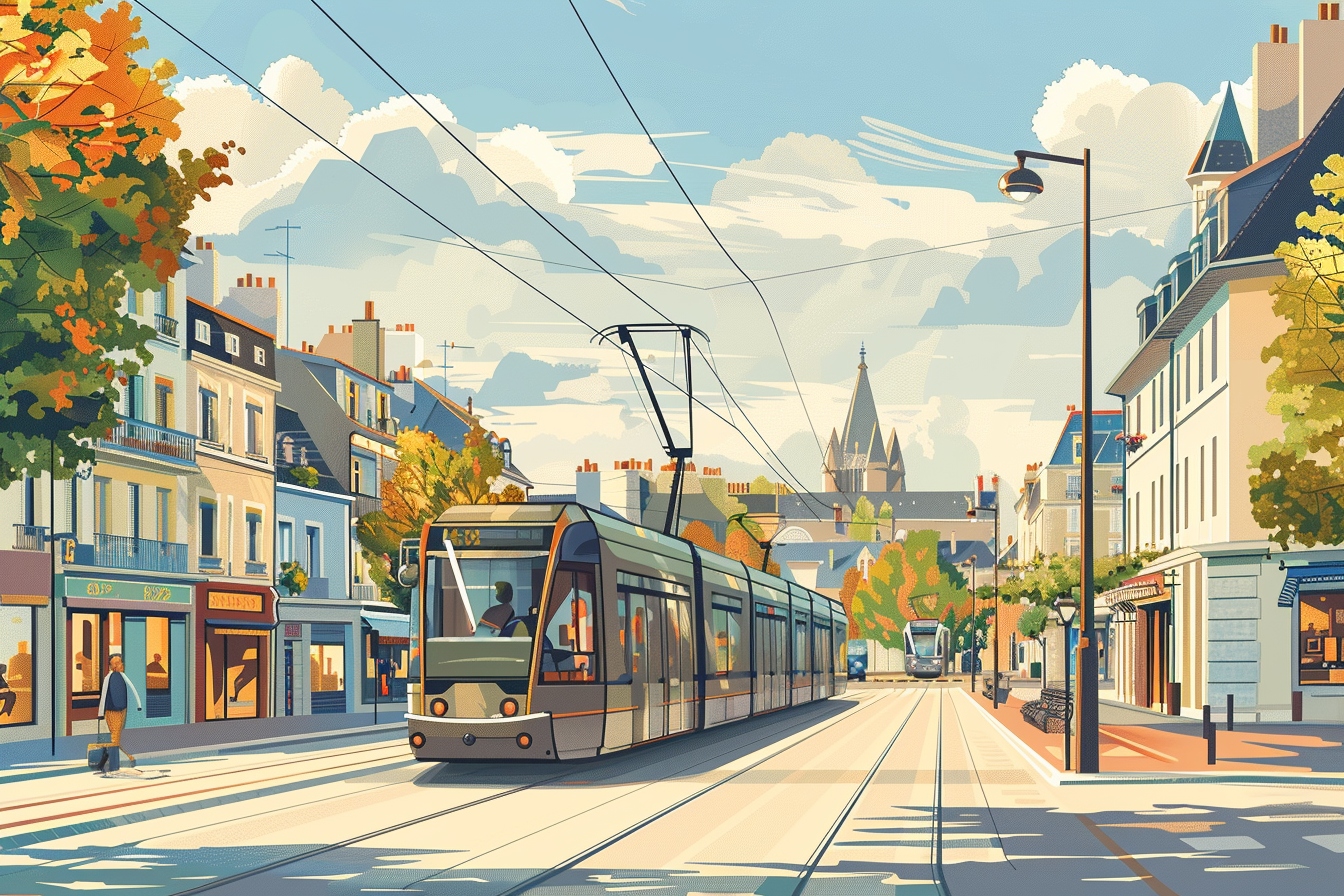 Vue dynamique des différents moyens de transport disponibles à Niort, incluant bus, vélos et voitures partagées, illustrant les stratégies de déplacement efficaces dans la ville.